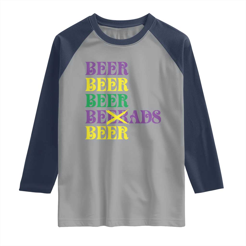 Funny Mardi Gras Drinking Raglan Shirt Retro Beads Beer Carnival Party