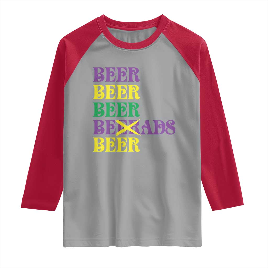 Funny Mardi Gras Drinking Raglan Shirt Retro Beads Beer Carnival Party