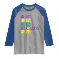 Funny Mardi Gras Drinking Raglan Shirt Retro Beads Beer Carnival Party