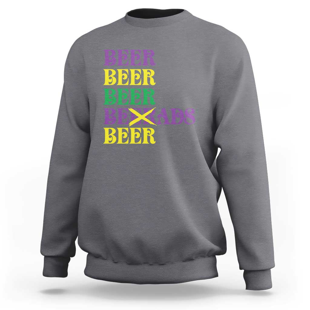 Funny Mardi Gras Drinking Sweatshirt Retro Beads Beer Carnival Party