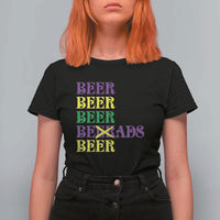 Funny Mardi Gras Drinking T Shirt For Women Retro Beads Beer Carnival Party