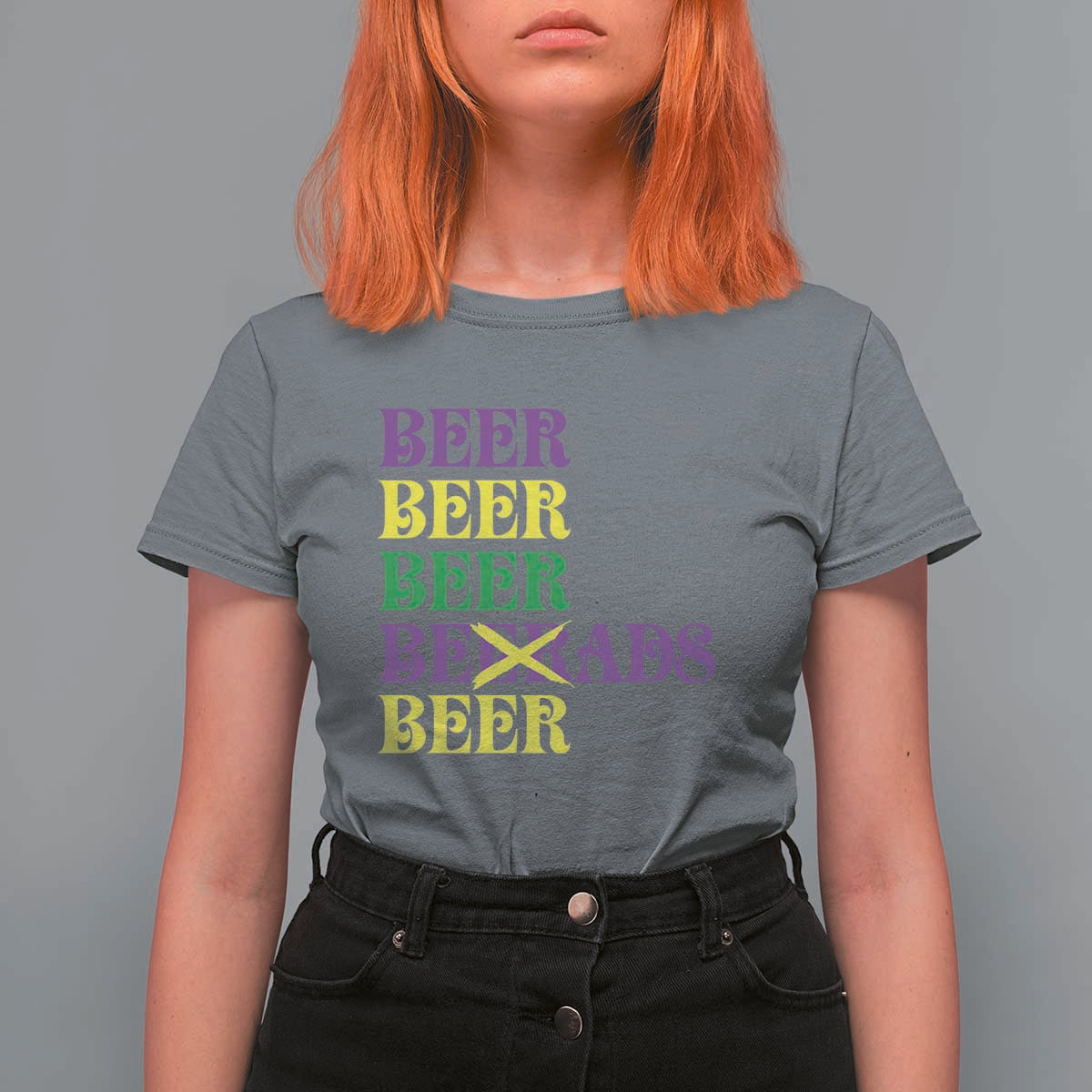Funny Mardi Gras Drinking T Shirt For Women Retro Beads Beer Carnival Party