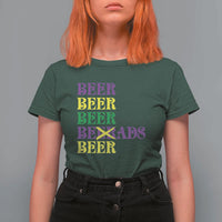 Funny Mardi Gras Drinking T Shirt For Women Retro Beads Beer Carnival Party