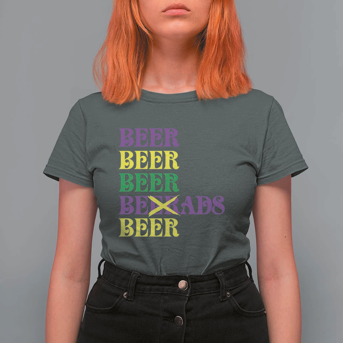 Funny Mardi Gras Drinking T Shirt For Women Retro Beads Beer Carnival Party