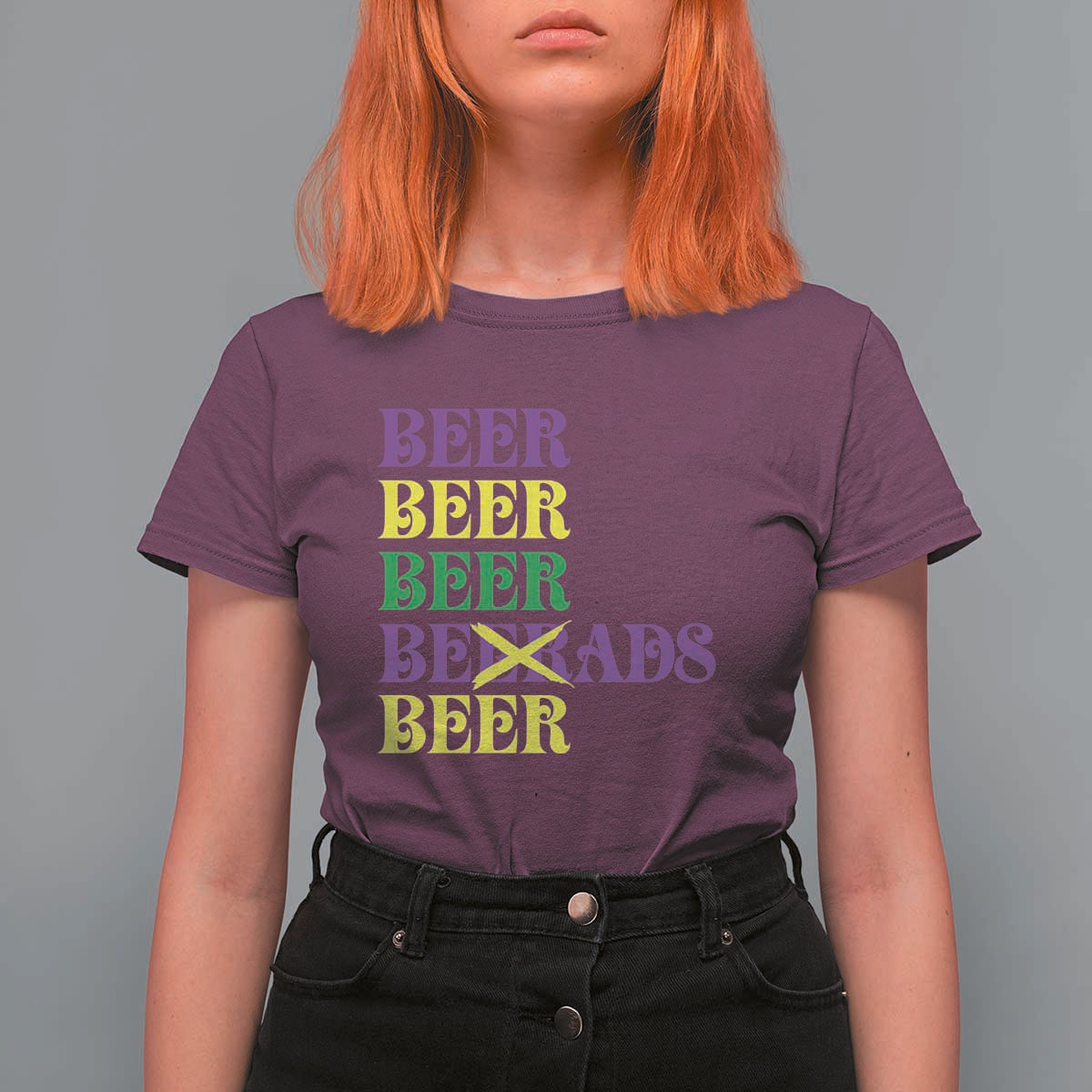 Funny Mardi Gras Drinking T Shirt For Women Retro Beads Beer Carnival Party