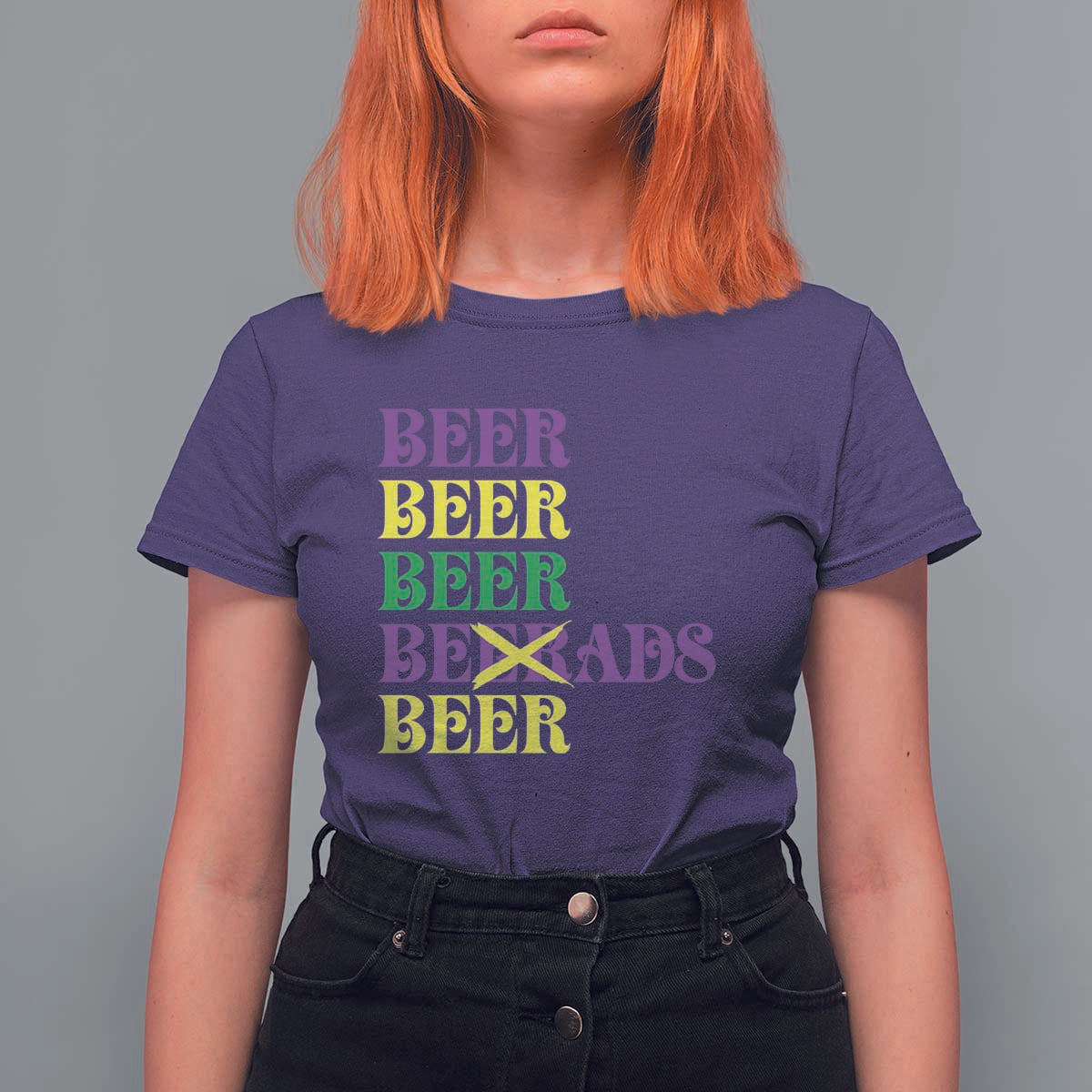 Funny Mardi Gras Drinking T Shirt For Women Retro Beads Beer Carnival Party