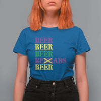 Funny Mardi Gras Drinking T Shirt For Women Retro Beads Beer Carnival Party