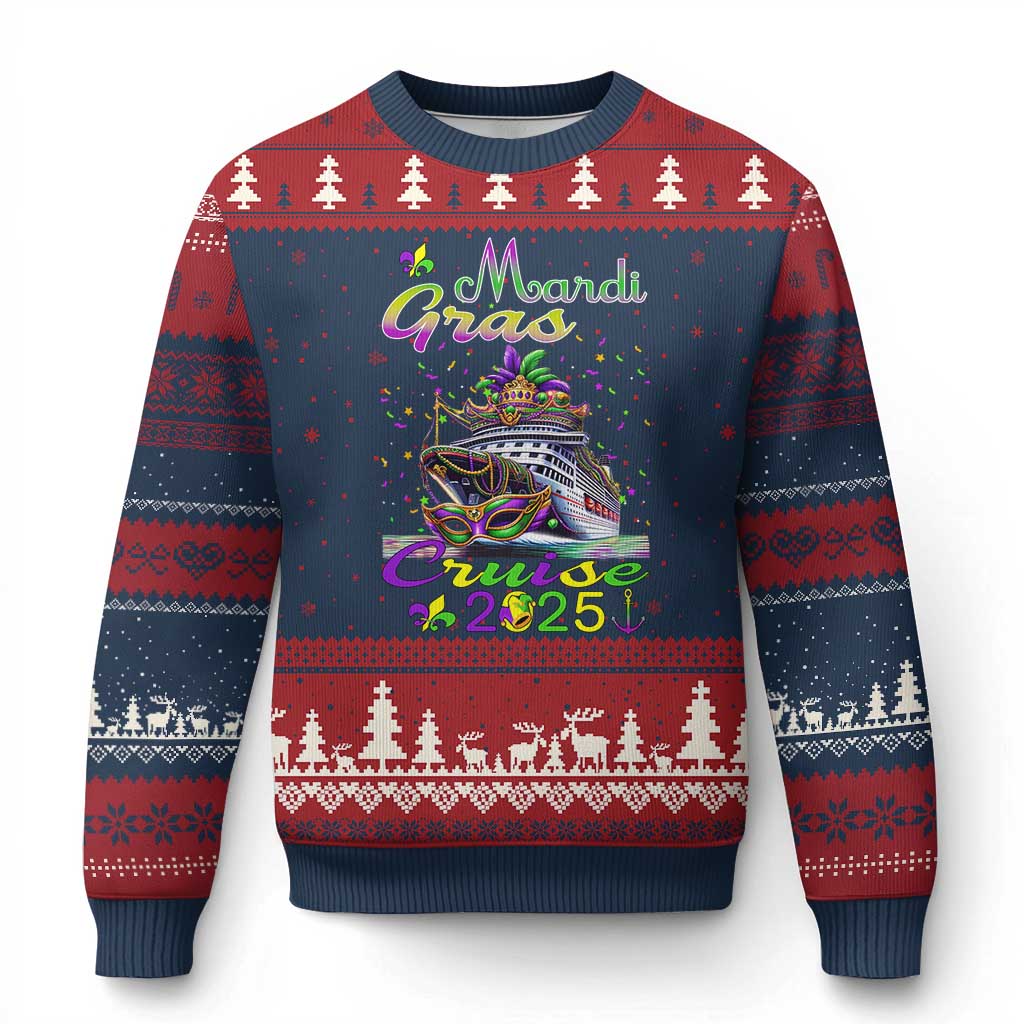 Funny Mardi Gras Cruise 2025 Ugly Christmas Sweater Trip New Orleans Family Matching