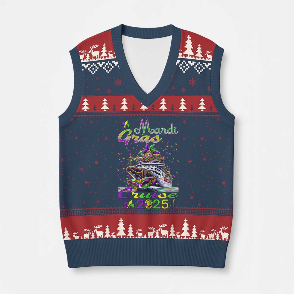 Funny Mardi Gras Cruise 2025 V-Neck Knit Sweater Vest Trip New Orleans Family Matching
