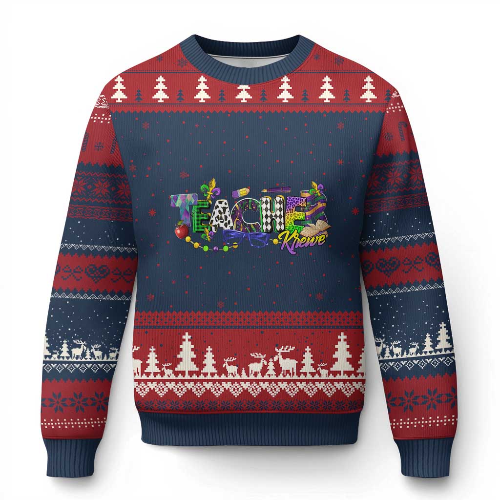 Funny Mardi Gras Teacher Krewe Ugly Christmas Sweater Parade Carnival School Beads