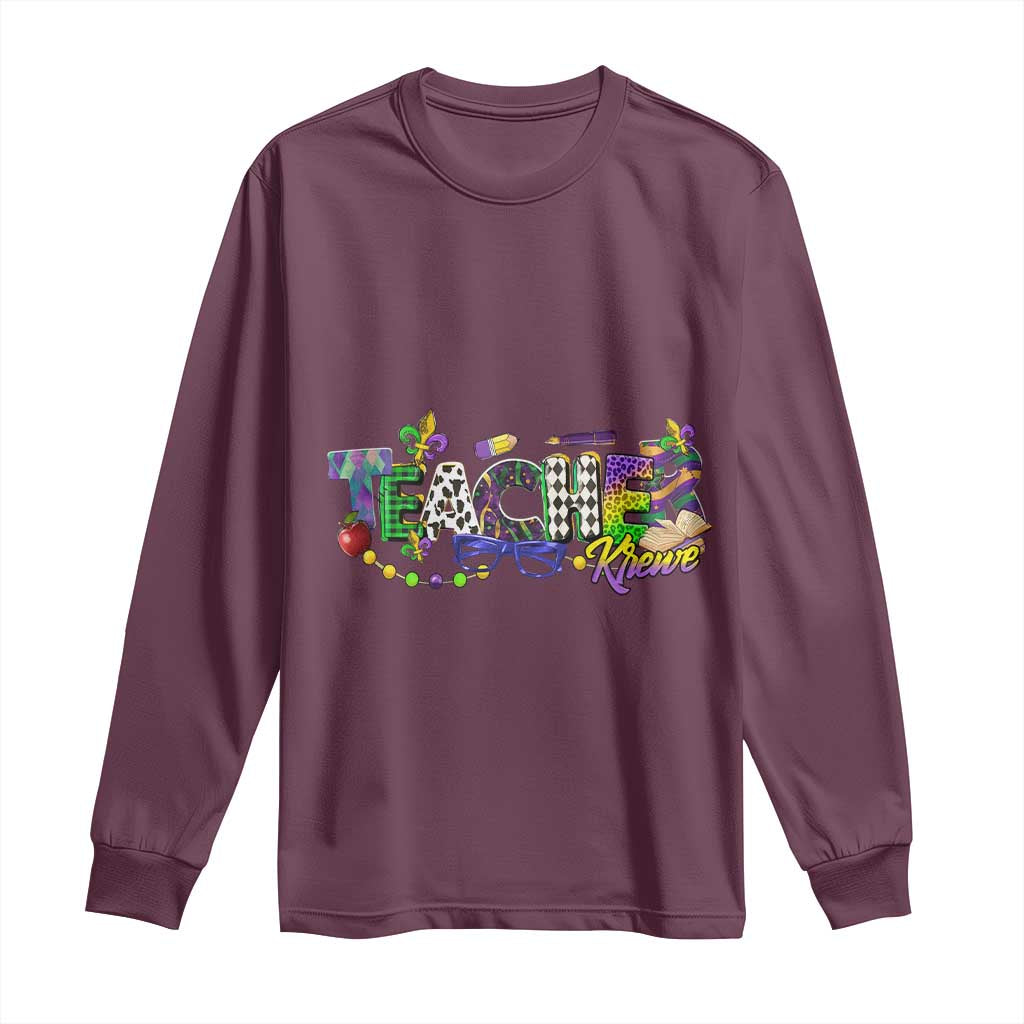 Funny Mardi Gras Teacher Krewe Long Sleeve Shirt Parade Carnival School Beads