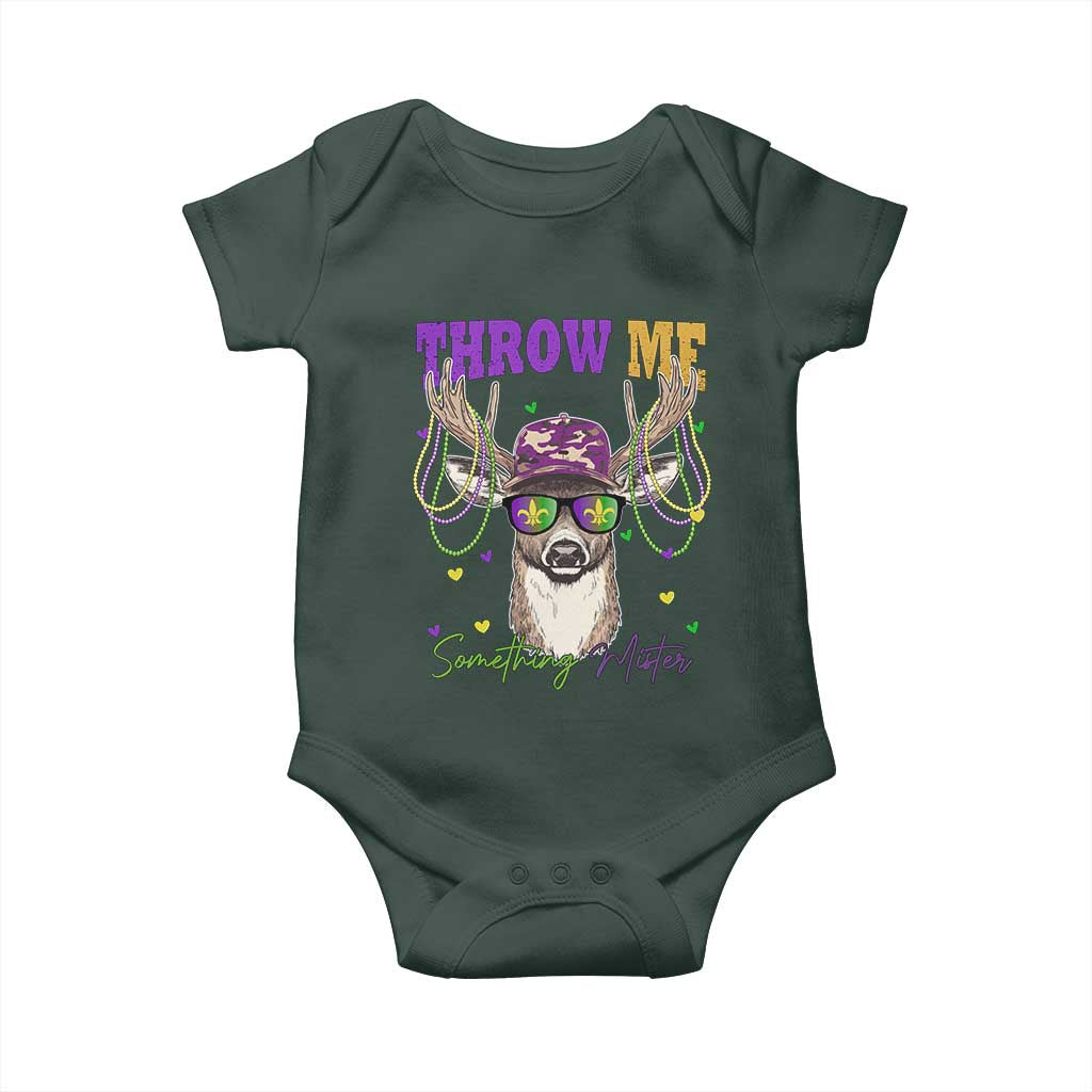 Funny Mardi Gras Mississippi Deer Baby Onesie Throw Me Something Mister Beads