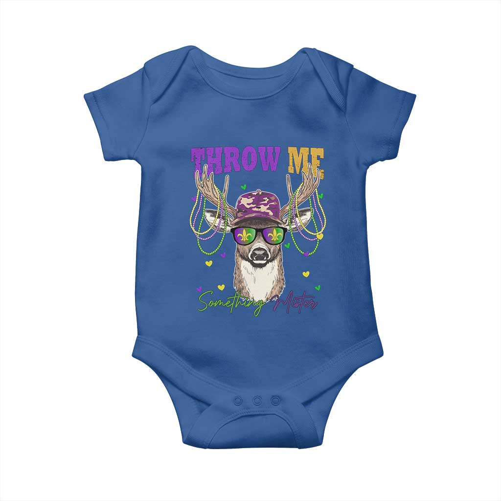 Funny Mardi Gras Mississippi Deer Baby Onesie Throw Me Something Mister Beads