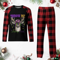 Funny Mardi Gras Mississippi Deer Plaid Pajama Set Throw Me Something Mister Beads