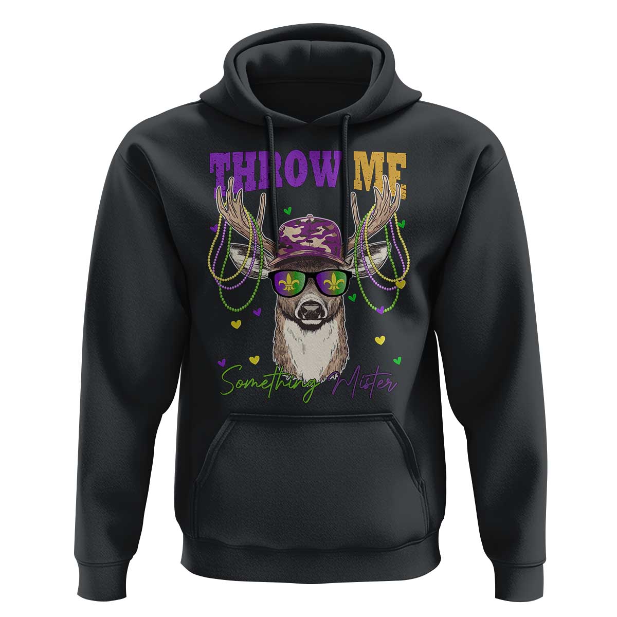 Funny Mardi Gras Mississippi Deer Hoodie Throw Me Something Mister Beads