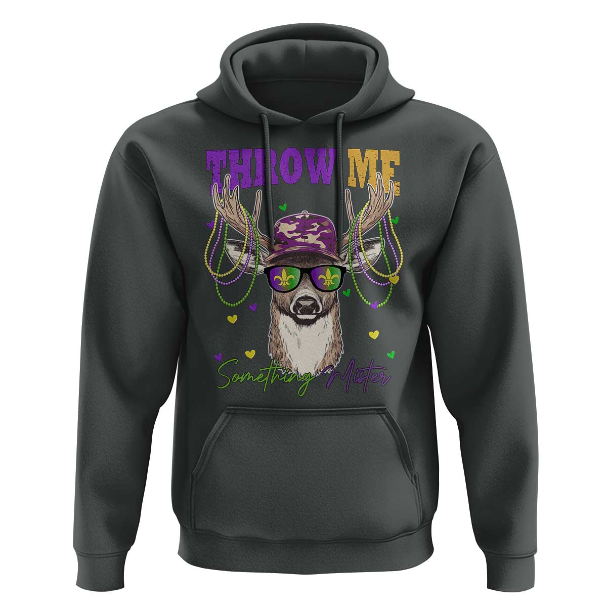 Funny Mardi Gras Mississippi Deer Hoodie Throw Me Something Mister Beads