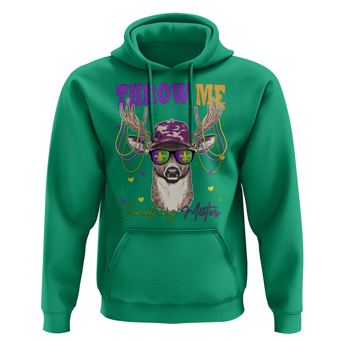 Funny Mardi Gras Mississippi Deer Hoodie Throw Me Something Mister Beads