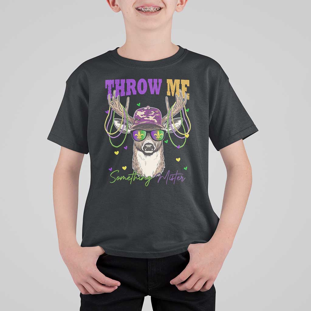Funny Mardi Gras Mississippi Deer T Shirt For Kid Throw Me Something Mister Beads