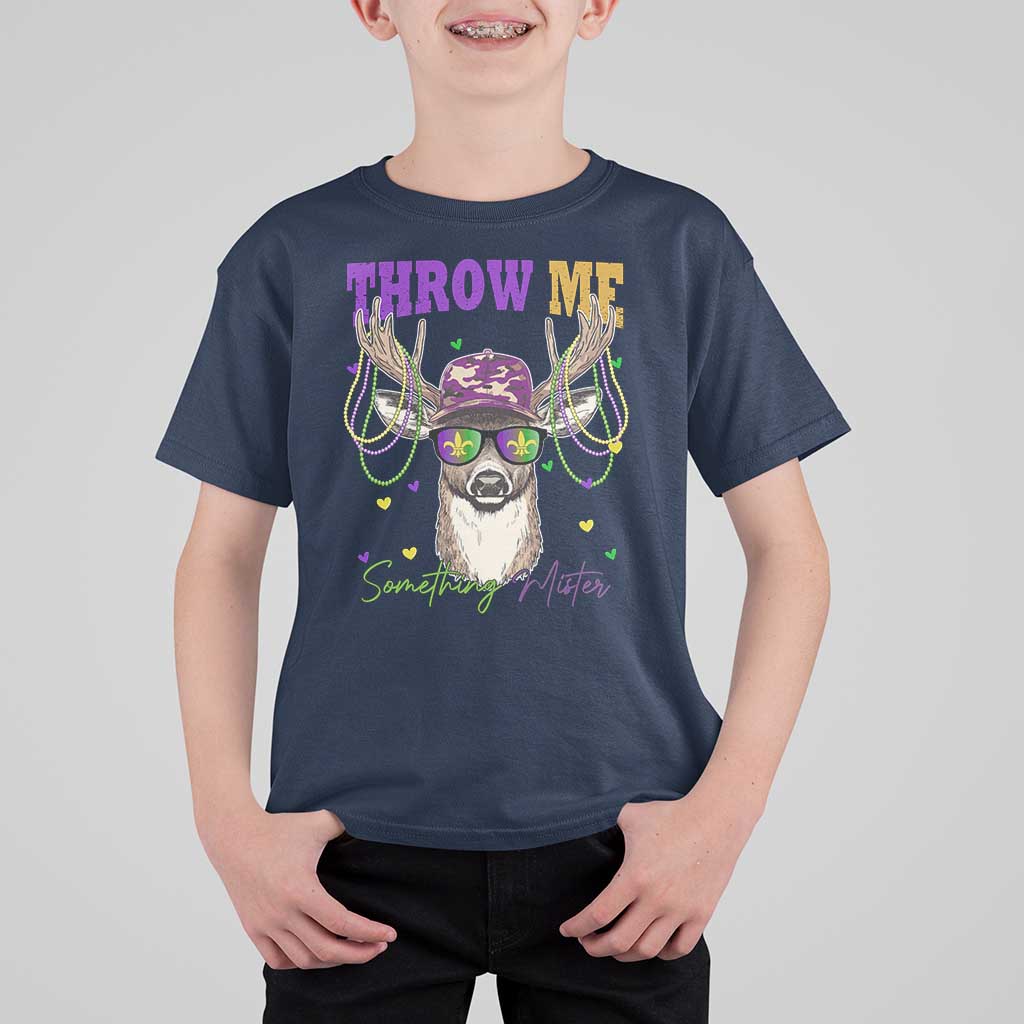 Funny Mardi Gras Mississippi Deer T Shirt For Kid Throw Me Something Mister Beads