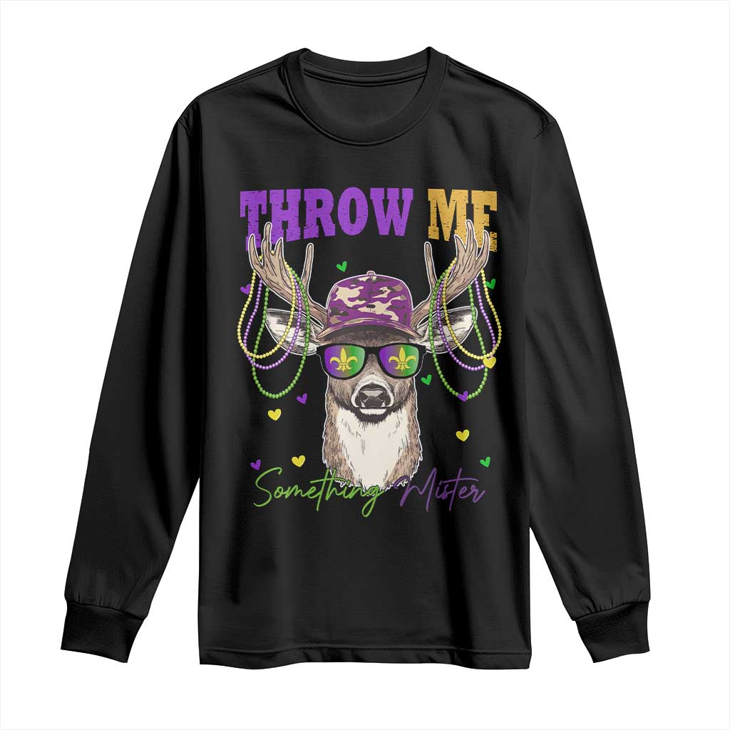Funny Mardi Gras Mississippi Deer Long Sleeve Shirt Throw Me Something Mister Beads