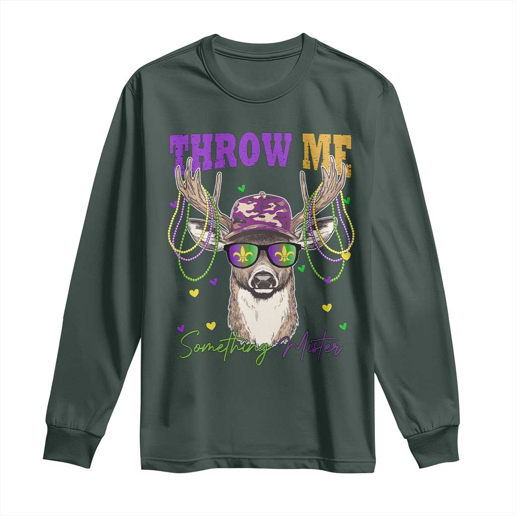 Funny Mardi Gras Mississippi Deer Long Sleeve Shirt Throw Me Something Mister Beads