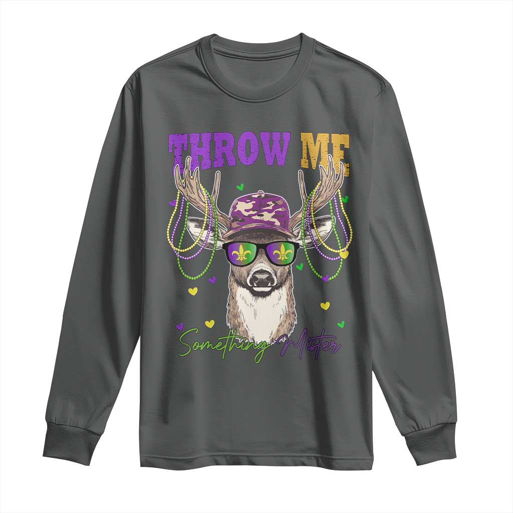 Funny Mardi Gras Mississippi Deer Long Sleeve Shirt Throw Me Something Mister Beads