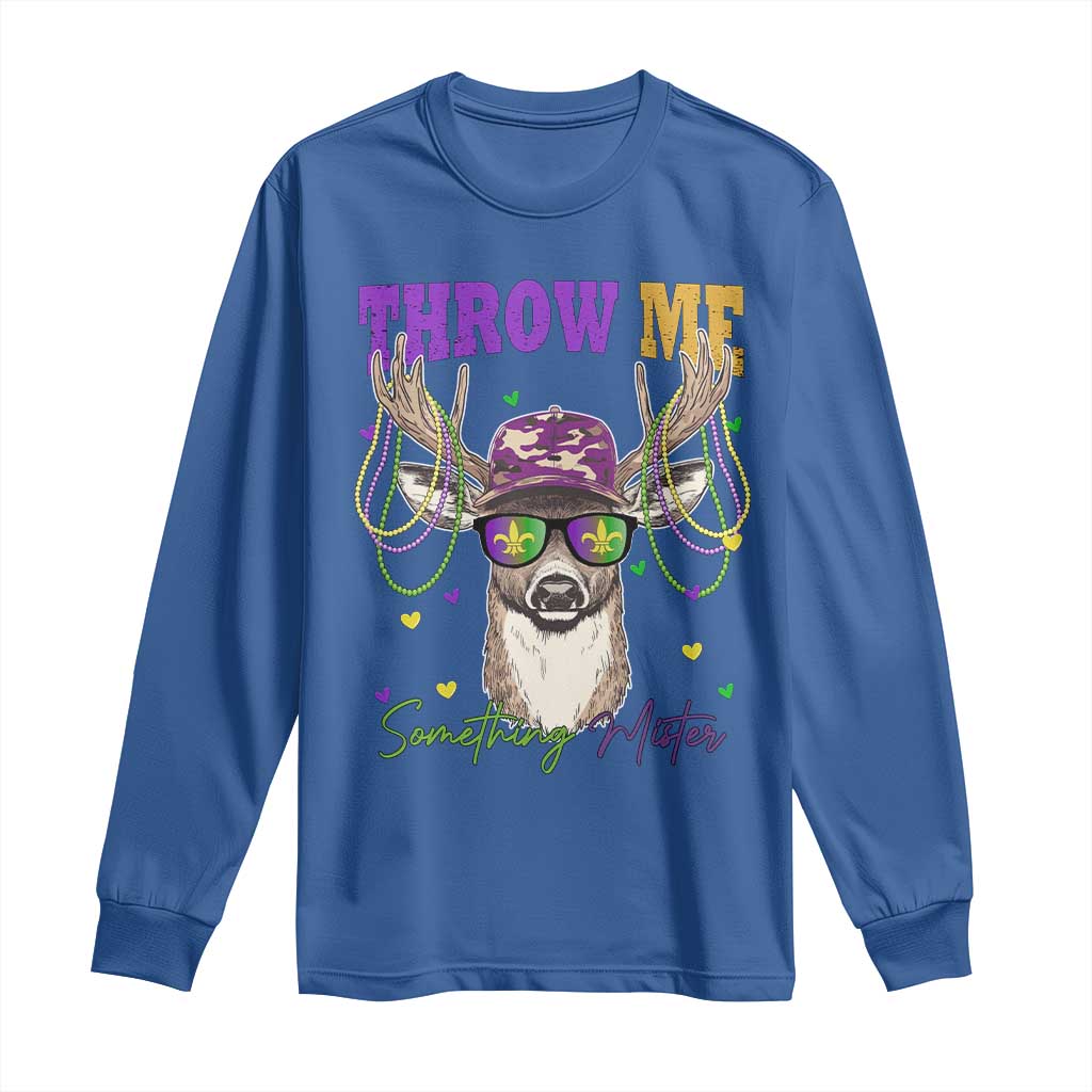 Funny Mardi Gras Mississippi Deer Long Sleeve Shirt Throw Me Something Mister Beads