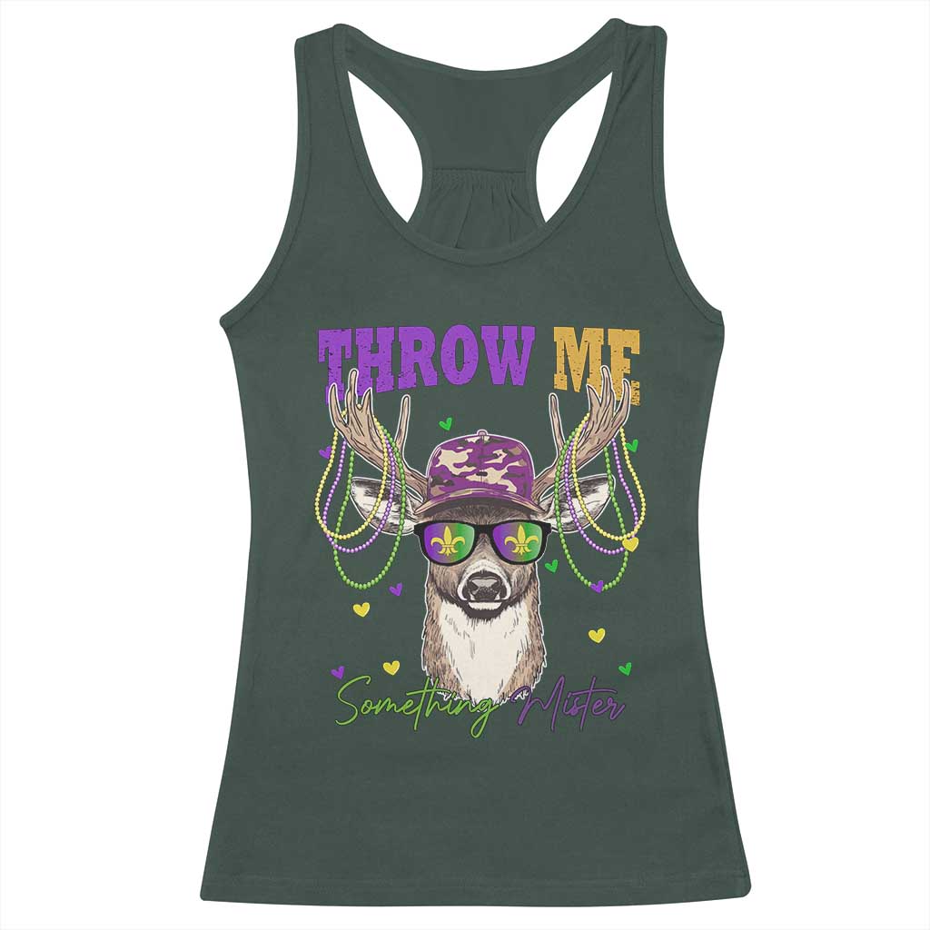 Funny Mardi Gras Mississippi Deer Racerback Tank Top Throw Me Something Mister Beads