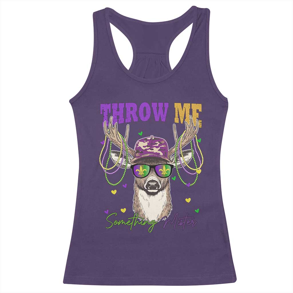 Funny Mardi Gras Mississippi Deer Racerback Tank Top Throw Me Something Mister Beads