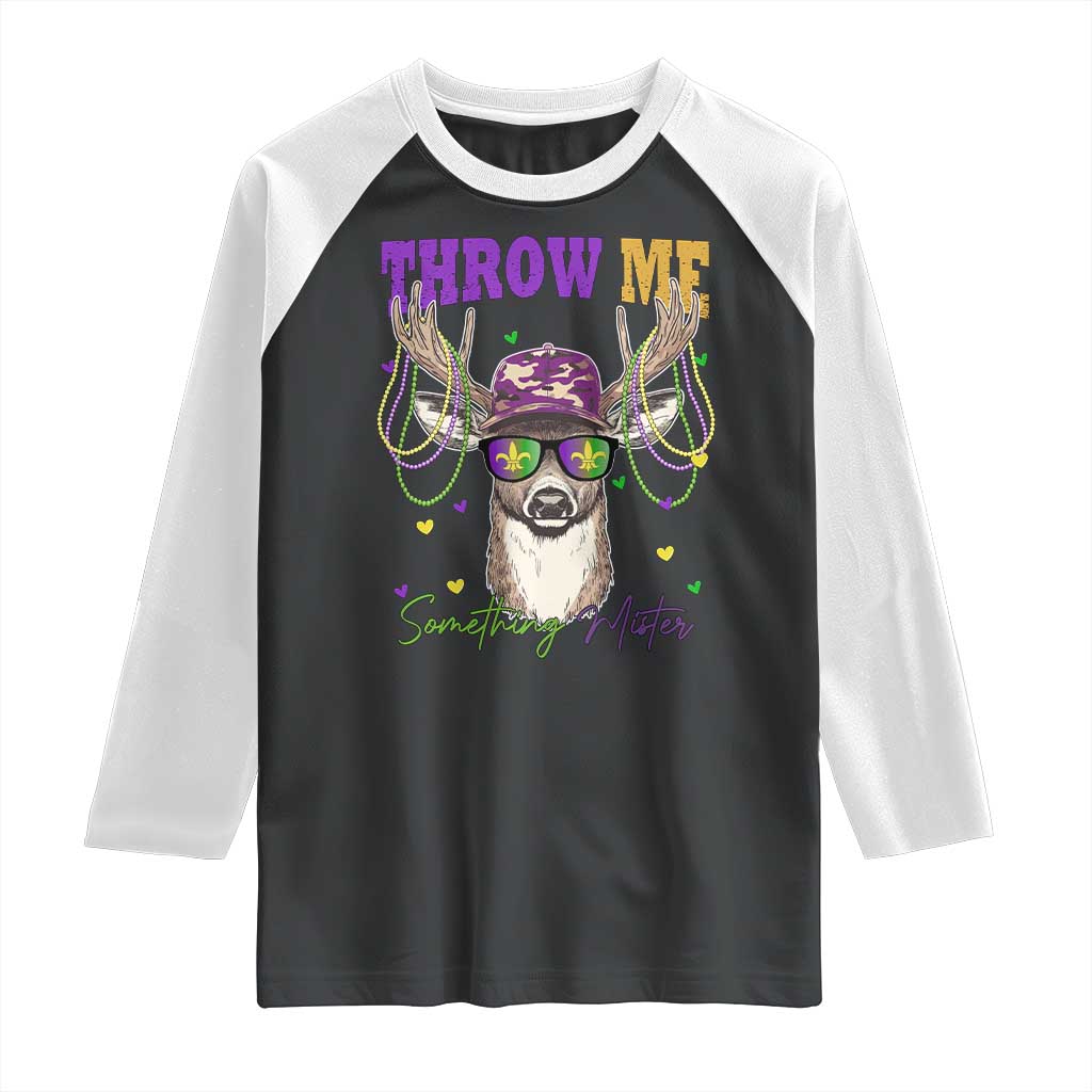 Funny Mardi Gras Mississippi Deer Raglan Shirt Throw Me Something Mister Beads