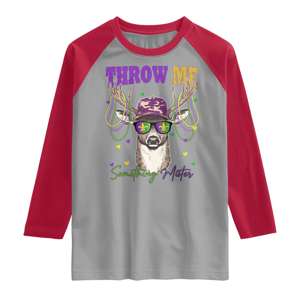 Funny Mardi Gras Mississippi Deer Raglan Shirt Throw Me Something Mister Beads