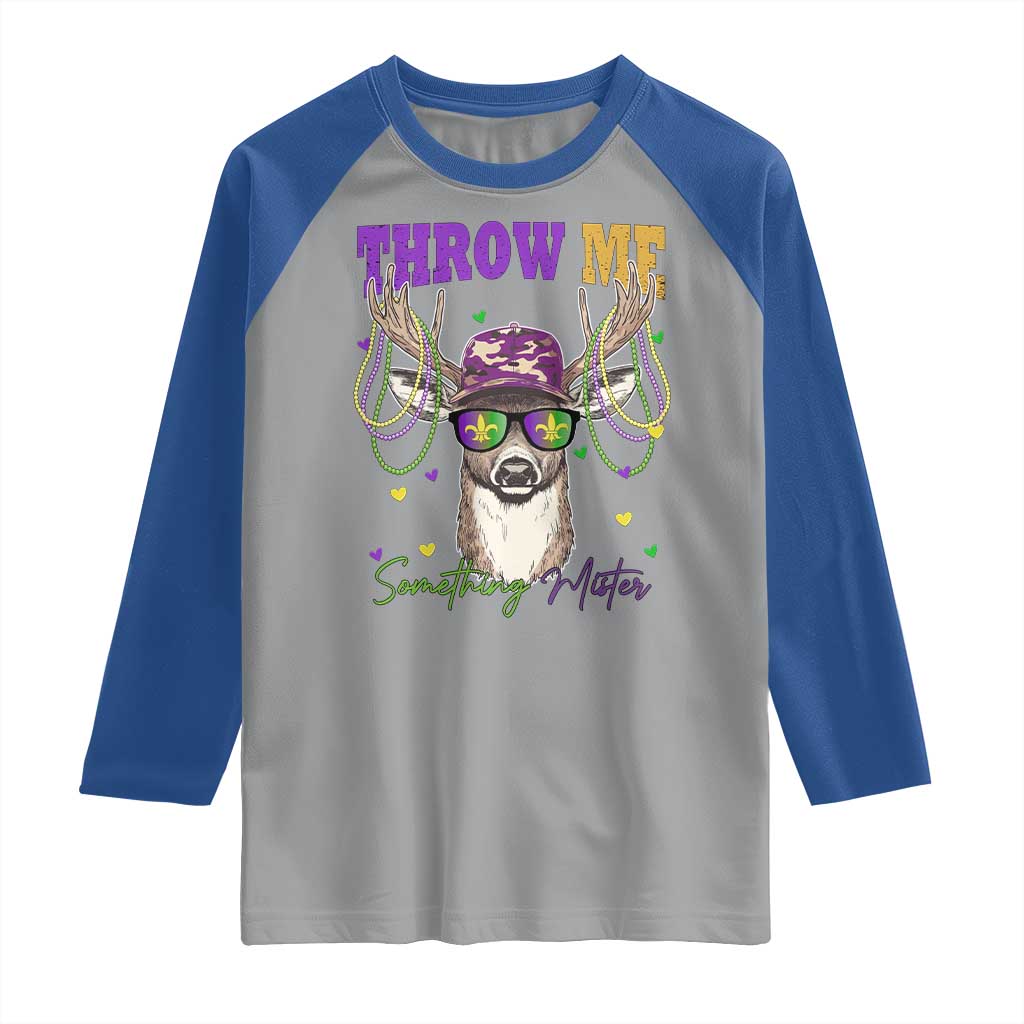 Funny Mardi Gras Mississippi Deer Raglan Shirt Throw Me Something Mister Beads