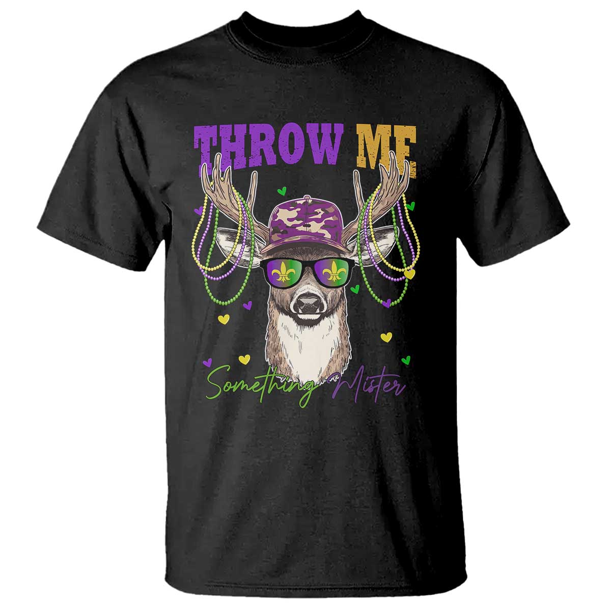 Funny Mardi Gras Mississippi Deer T Shirt Throw Me Something Mister Beads