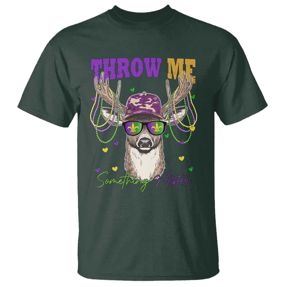 Funny Mardi Gras Mississippi Deer T Shirt Throw Me Something Mister Beads