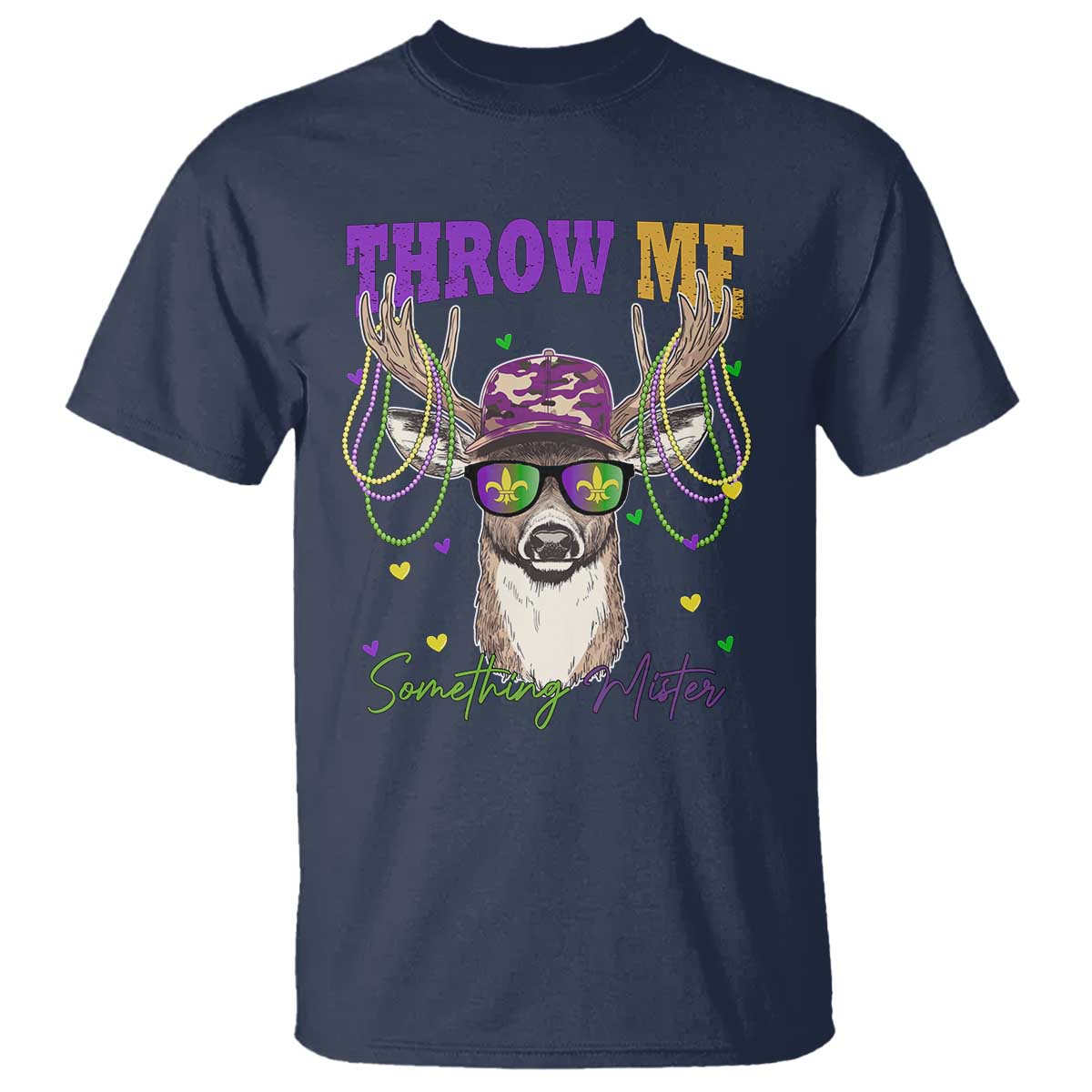 Funny Mardi Gras Mississippi Deer T Shirt Throw Me Something Mister Beads