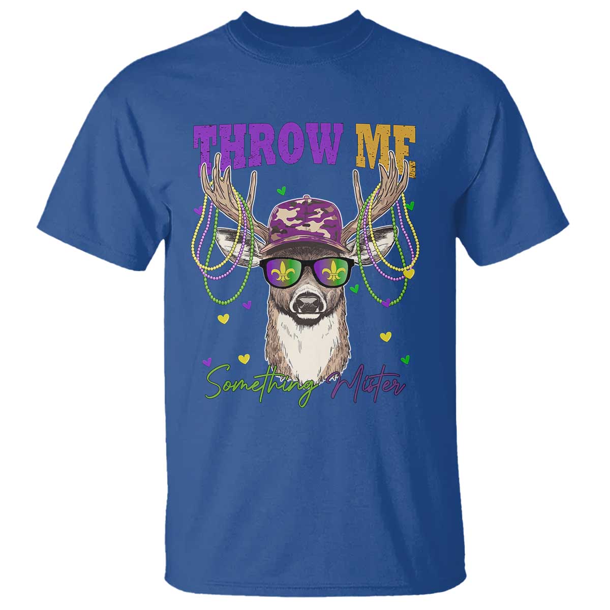 Funny Mardi Gras Mississippi Deer T Shirt Throw Me Something Mister Beads