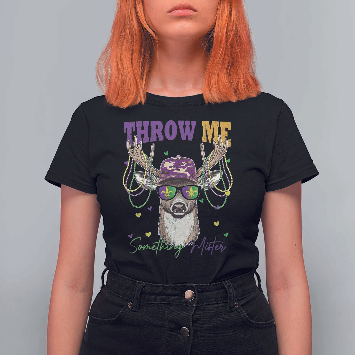 Funny Mardi Gras Mississippi Deer T Shirt For Women Throw Me Something Mister Beads