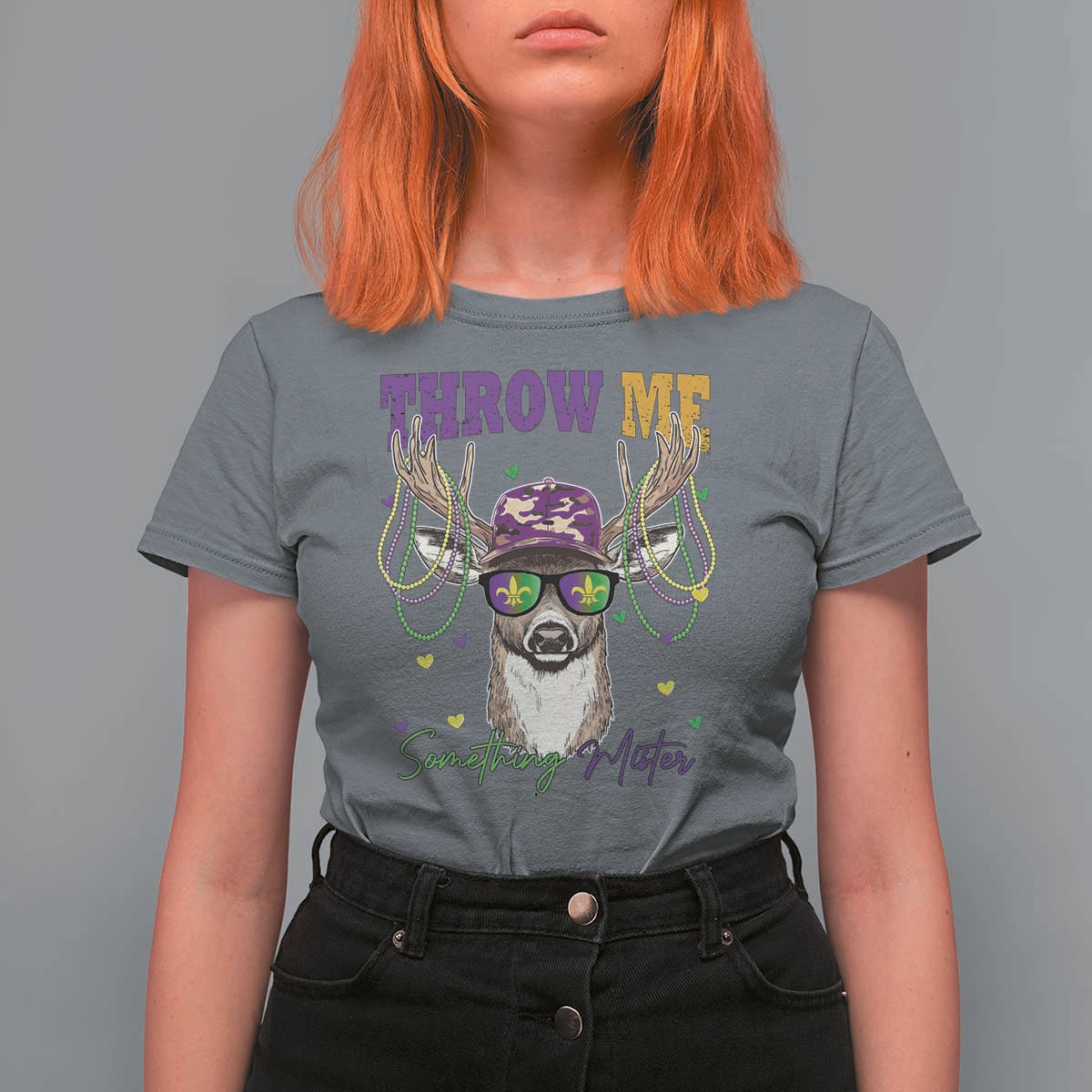 Funny Mardi Gras Mississippi Deer T Shirt For Women Throw Me Something Mister Beads