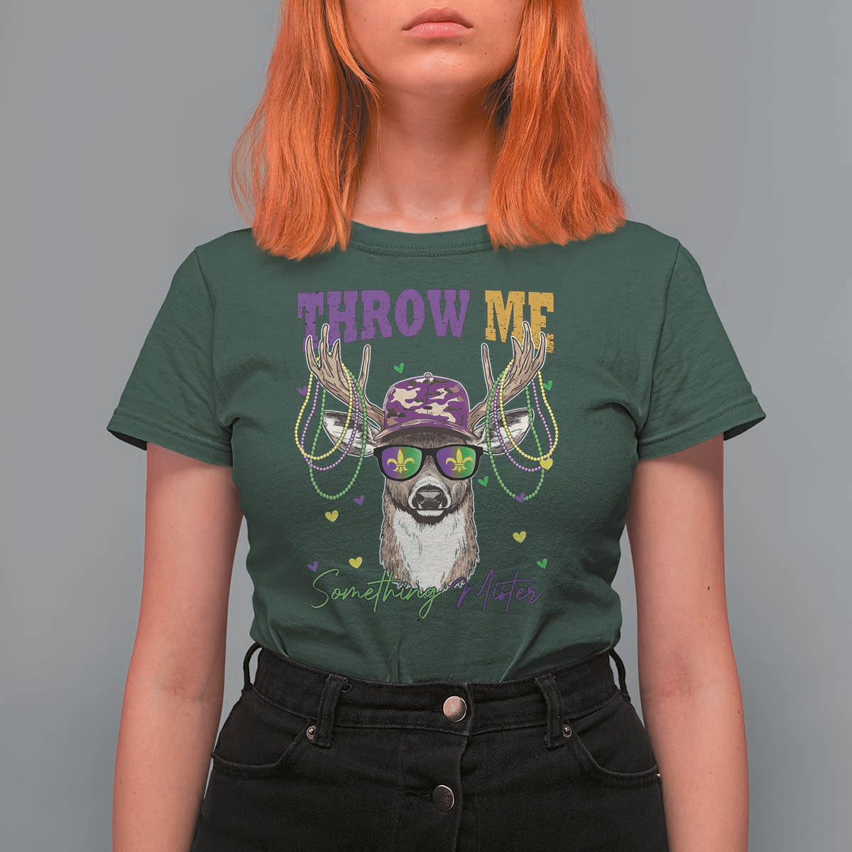 Funny Mardi Gras Mississippi Deer T Shirt For Women Throw Me Something Mister Beads