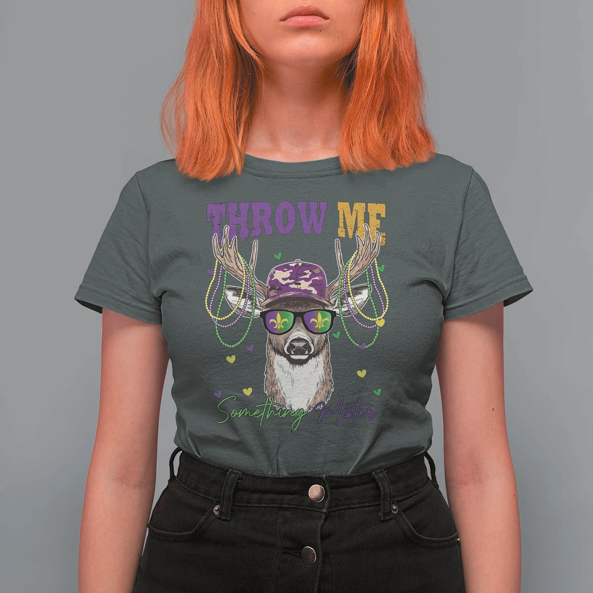 Funny Mardi Gras Mississippi Deer T Shirt For Women Throw Me Something Mister Beads