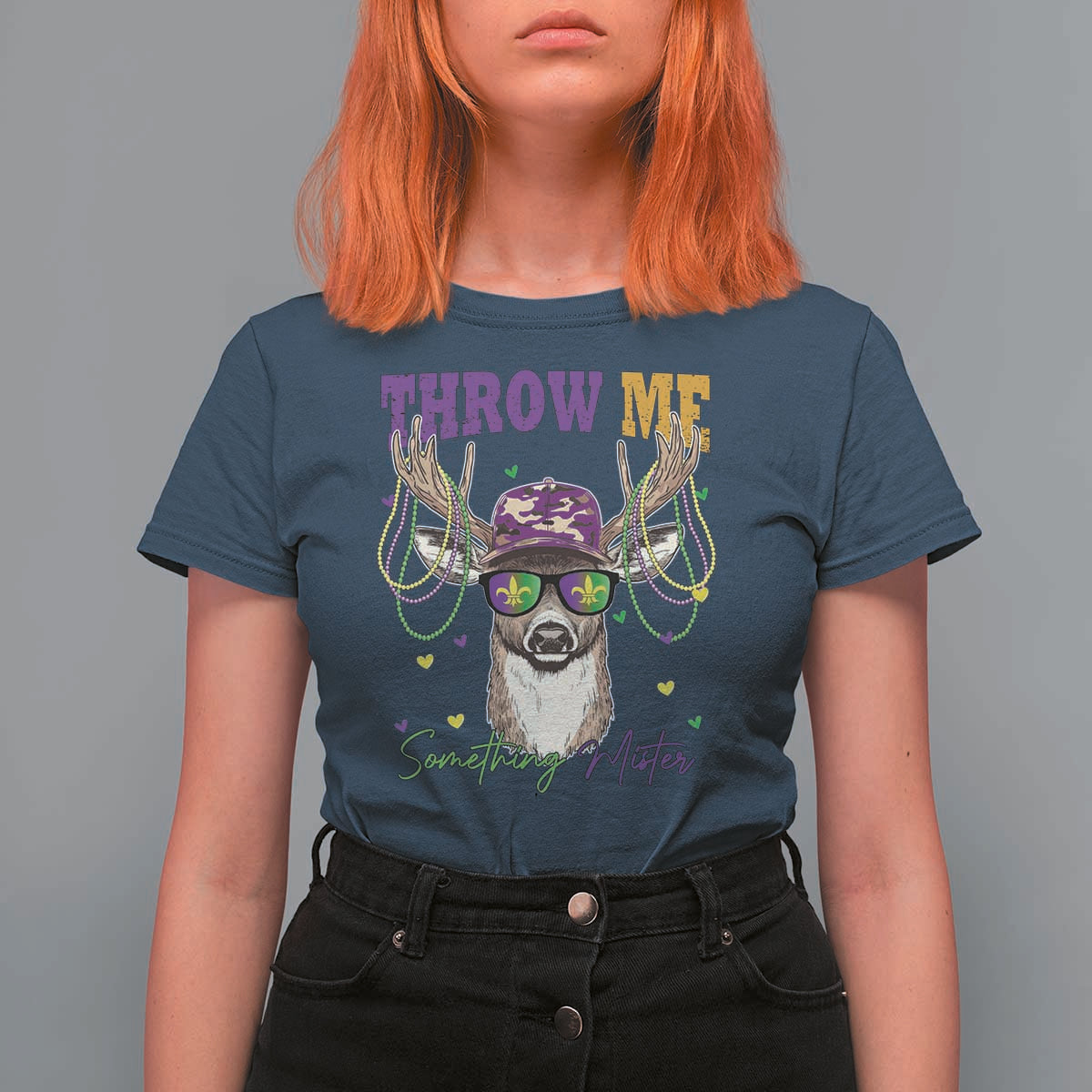 Funny Mardi Gras Mississippi Deer T Shirt For Women Throw Me Something Mister Beads
