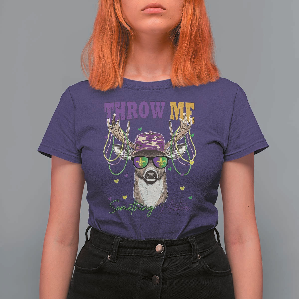 Funny Mardi Gras Mississippi Deer T Shirt For Women Throw Me Something Mister Beads