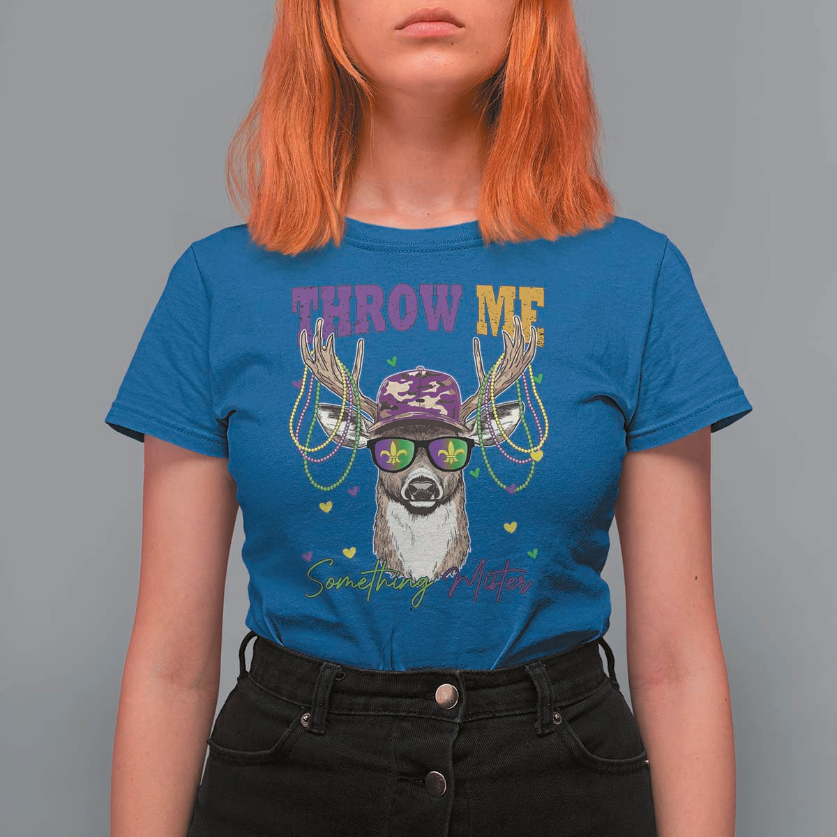 Funny Mardi Gras Mississippi Deer T Shirt For Women Throw Me Something Mister Beads