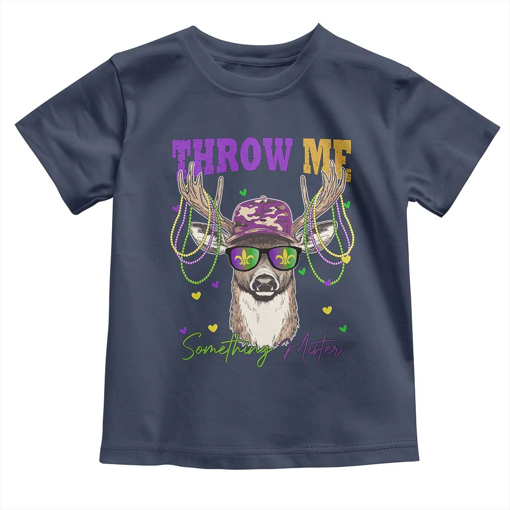 Funny Mardi Gras Mississippi Deer Toddler T Shirt Throw Me Something Mister Beads