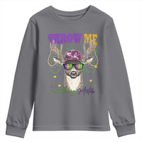 Funny Mardi Gras Mississippi Deer Youth Sweatshirt Throw Me Something Mister Beads