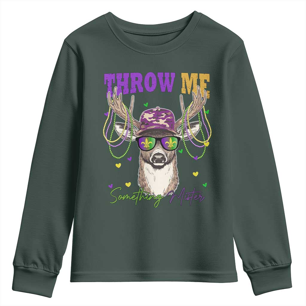 Funny Mardi Gras Mississippi Deer Youth Sweatshirt Throw Me Something Mister Beads