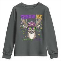 Funny Mardi Gras Mississippi Deer Youth Sweatshirt Throw Me Something Mister Beads