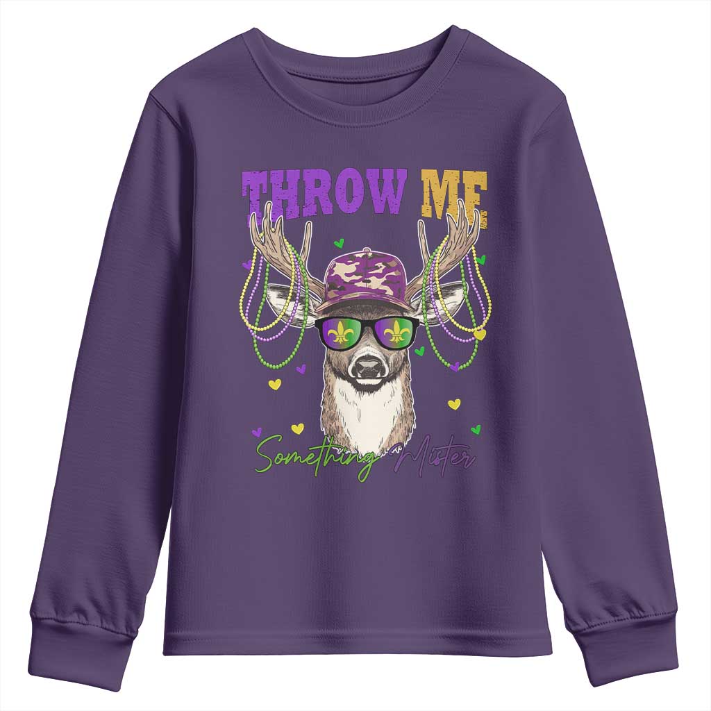 Funny Mardi Gras Mississippi Deer Youth Sweatshirt Throw Me Something Mister Beads