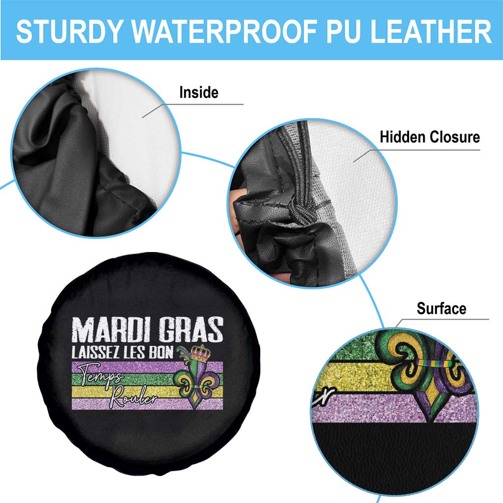Funny Mardi Gras Laissez Les Bon Temps Rouler Spare Tire Cover Fleur De Lis Glitter Print