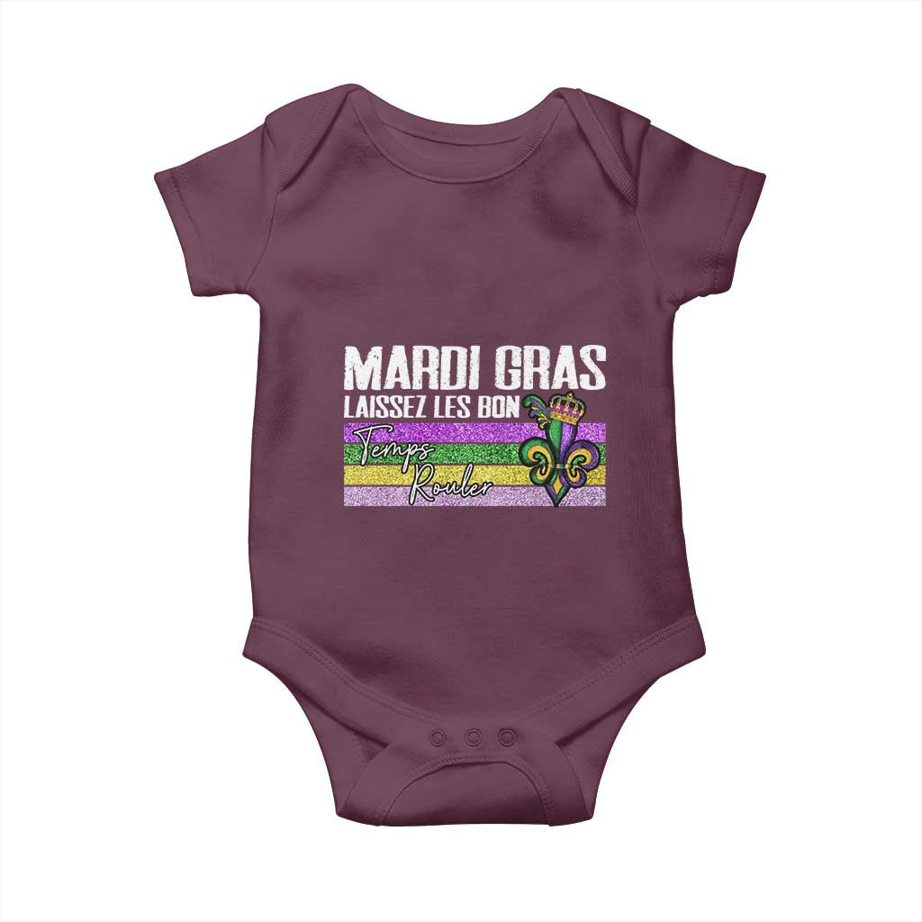 Funny Mardi Gras Laissez Les Bon Temps Rouler Baby Onesie Fleur De Lis Glitter Print